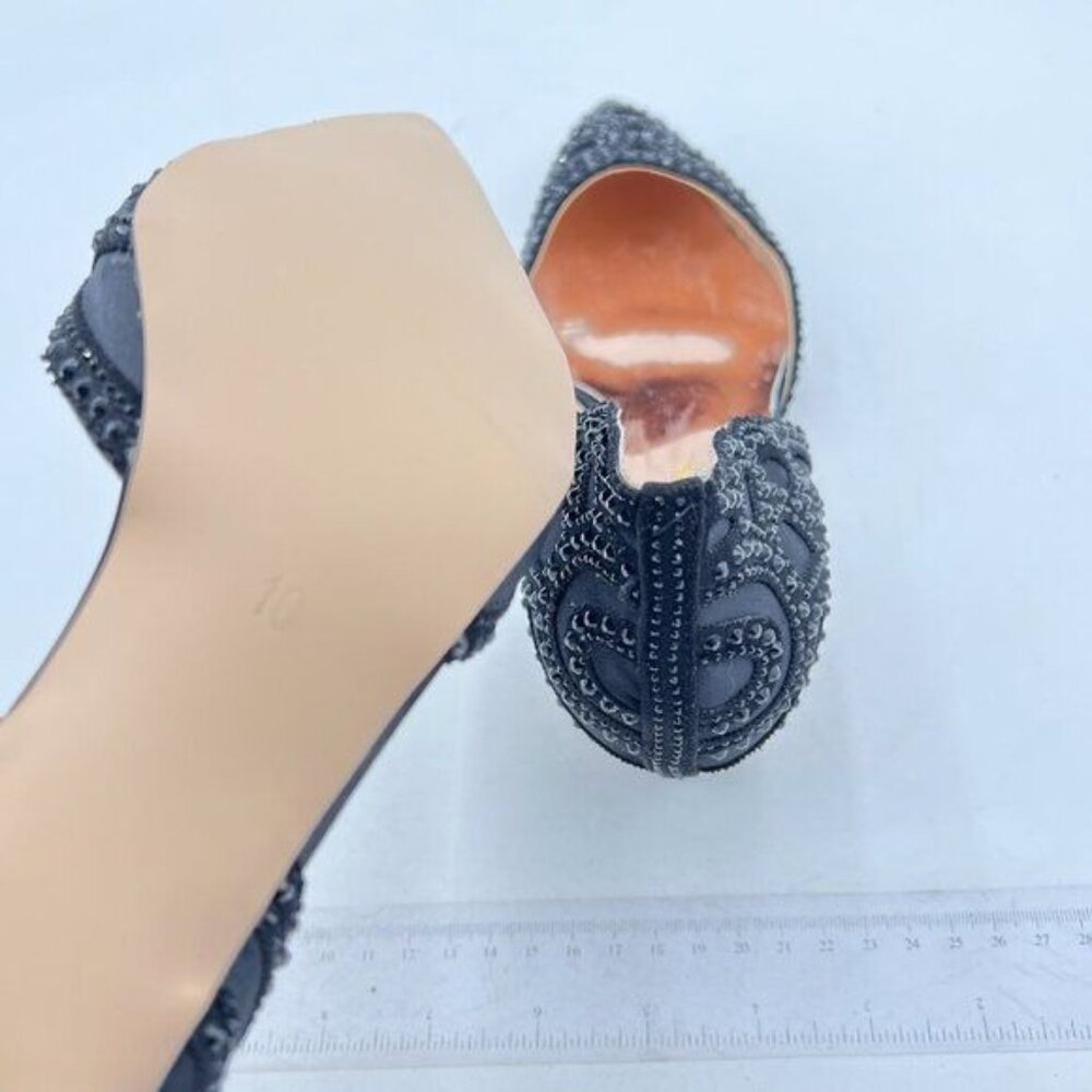 Embellished Black Pointed Toe Kitten Heel Pump - Picture 6 of 8